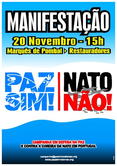 Manifestação PAZ SIM NATO NÃO, dia 20 de Novembro em Lisboa 
