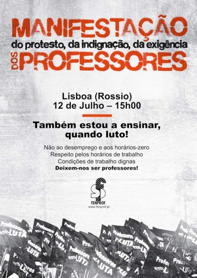 Dia 12 julho, às 15h no Rossio (Lisboa), há manifestação de professores convocada pela Fenprof 
