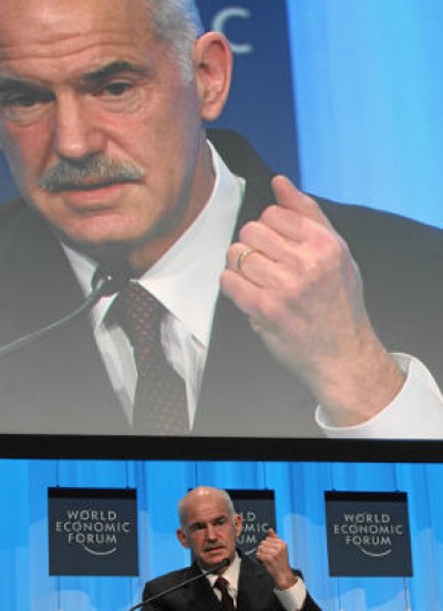 Papandreou: muitas privatizações. Foto de World Economic Forum,  FlickR