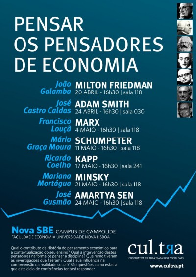 Cartaz do ciclo de conferências "Pensar os Pensadores da Economia", organizada pela cul.tra