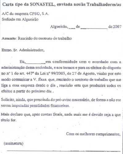 Carta da Sonastel Carta da Sonastel