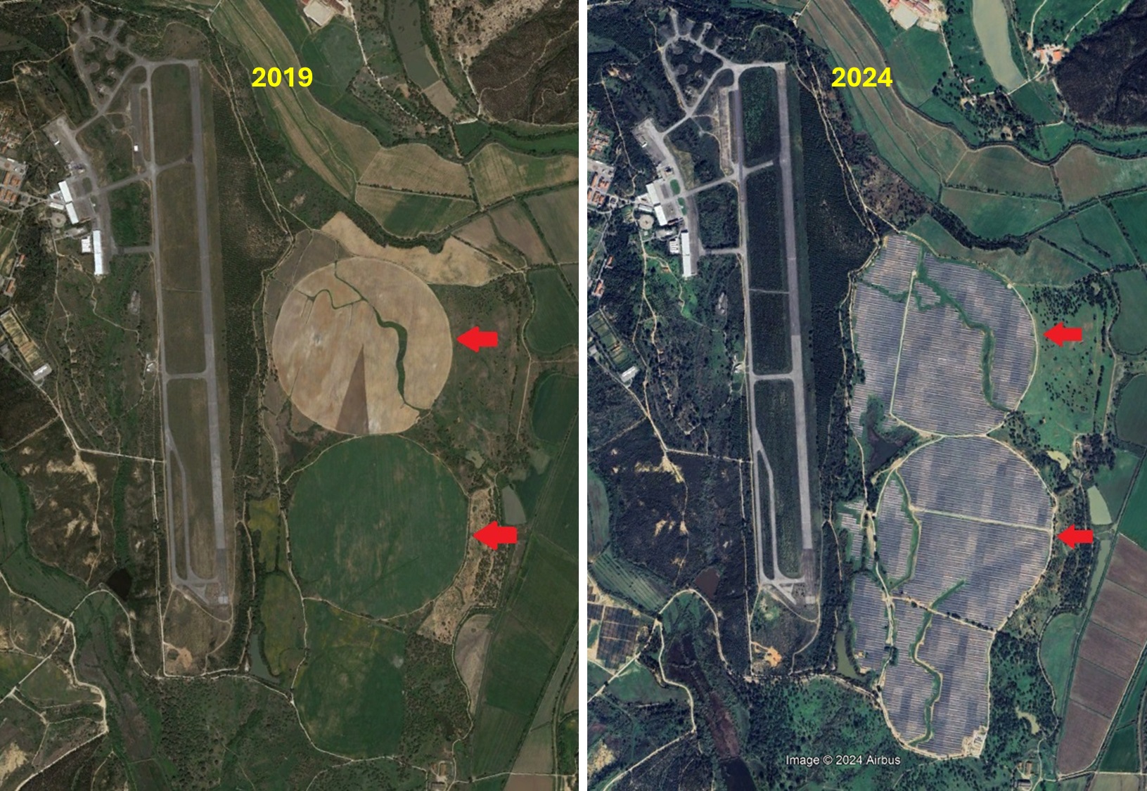 Figura 5 - Central solar fotovoltaica junto à Base da Ota, no Distrito de Lisboa. (Google Earth)