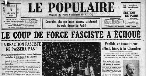 Le Populaire, jornal do Partido Socialista (SFIO), em 7 de fevereiro de 1936. Le Populaire, jornal do Partido Socialista (SFIO), em 7 de fevereiro de 1936.