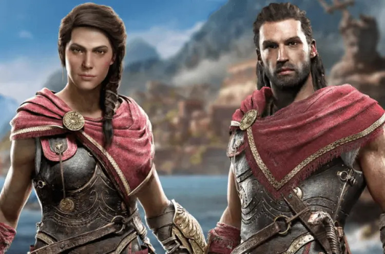 Wallpaper com os protagonistas de Assassin's Creed Odyssey.