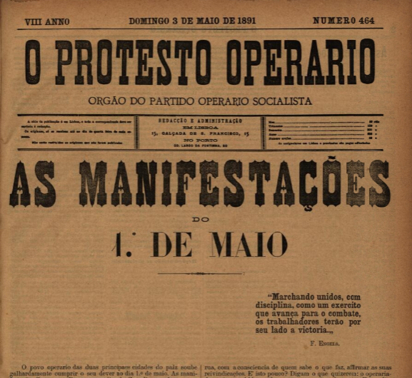 Jornal O Protesto Operário, 3 de maio de 1891.