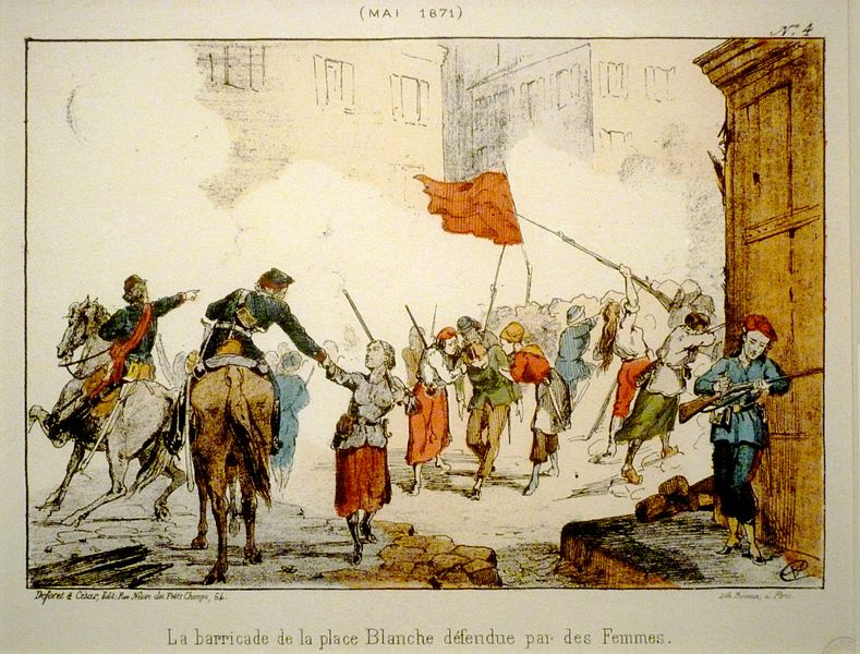 Mulheres na barricada da Place Blanche na Semana Sangrenta. Litografia do Museu de Carnavalet/Imagem Wikimedia Commons.