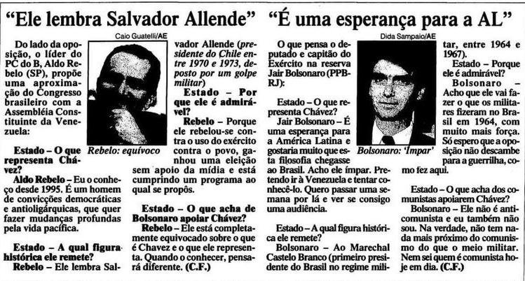 A expectativa de Bolsonaro era que Chávez fosse como o Marechal Castelo Branco, autor do golpe militar de 1964