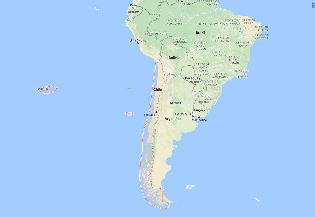 Mapa do Chile, do Google Maps.
