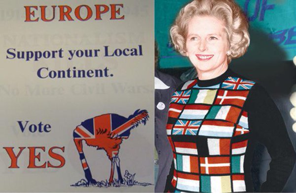 Margaret Thatcher em campanha para o referendo de 1975. 