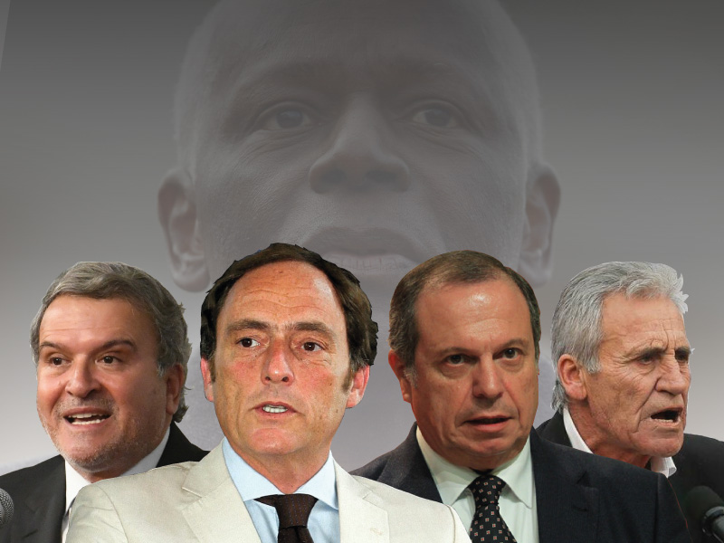 Miguel Relvas, Paulo Portas, Carlos César e Jerónimo de Sousa. Em fundo: José Eduardo dos Santos