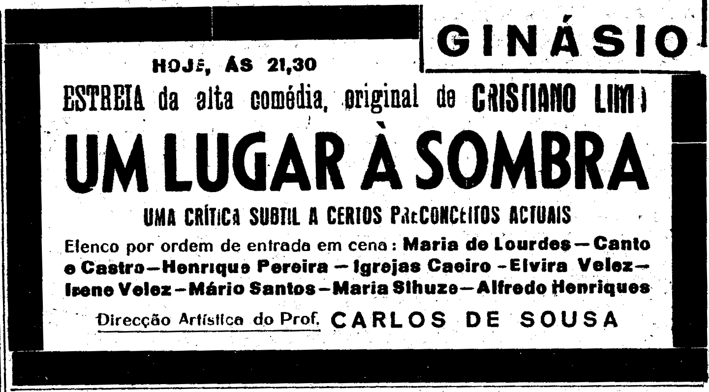 Anúncio de uma peça de teatro de Cristiano Lima [Diário de Lisboa, 9 de julho de 1948, p.3]