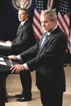 Bush e Blair na conferência de imprensa