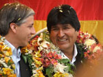 O presidente  da Bolívia, Evo Morales, e o vice-presidente, Álvaro García Linera. Foto de Laura Feldguer, FlickR