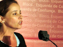 Cecília Honório no comício em Portimão. Foto de Paulete Matos
