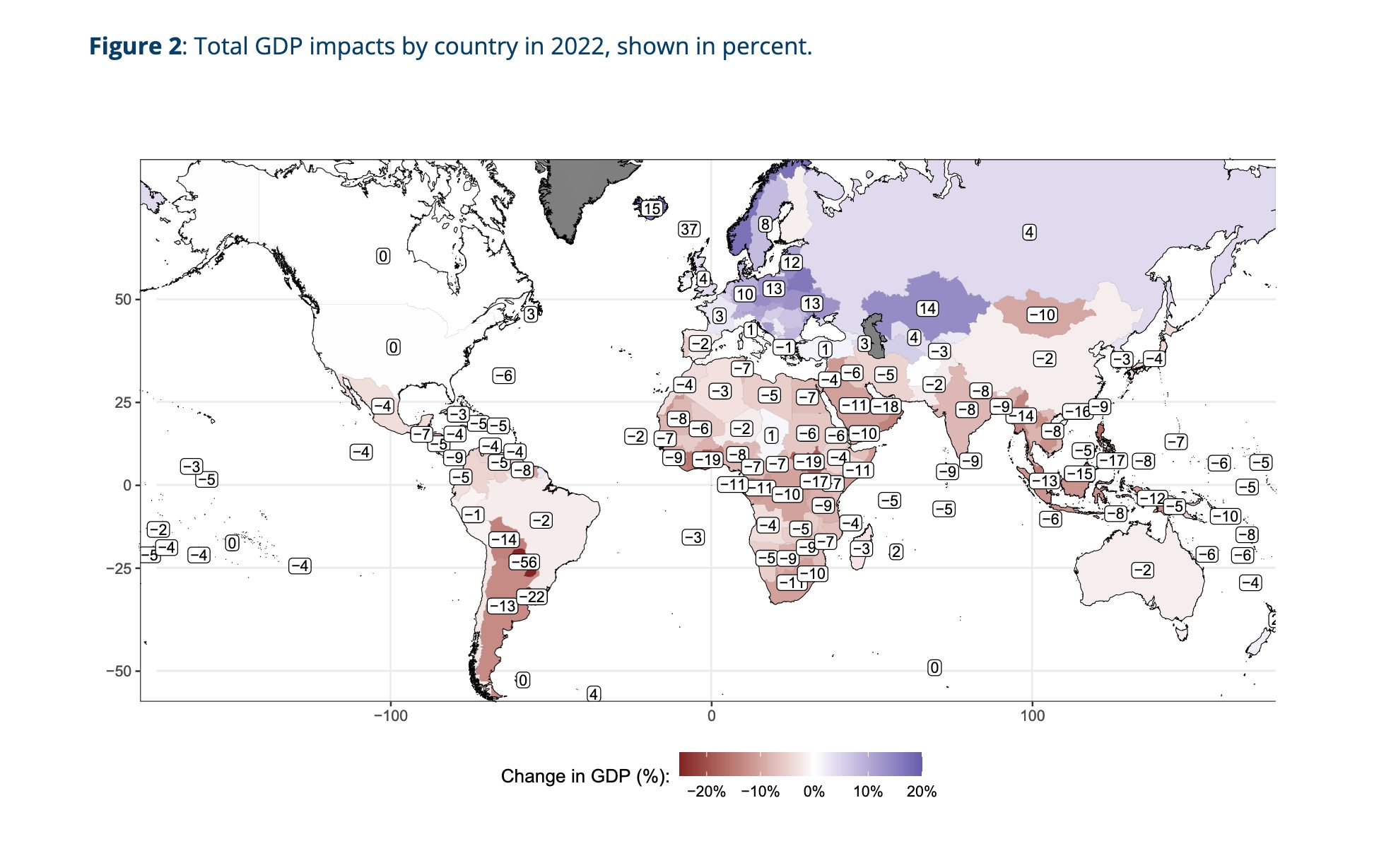 impacto das alterações climáticas em 2022 por país em % do PIB