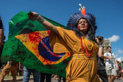 Sônia Bone Guajajara, Coordenadora Execuva da Articulação dos Povos Indígenas do Brasil (APIB), durante o Acampamento Terra Livre 2019. Foto: APIB 