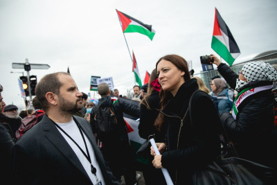 José Gusmão and Marisa Matias at a demonstration for the ceasefire in Gaza last week in Strasbourg
