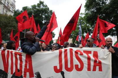 Frente da manifestação Vida Justa este sábado em Lisboa