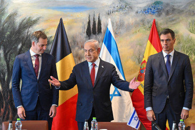 Benjamin Netanyahu recebe o primeiro-ministro da Espanha, Pedro Sanchez e o primeiro-ministro da Bélgica, Alexander De Croo.