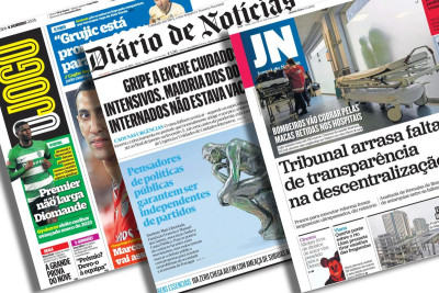 Capas do JN, DN e O Jogo.