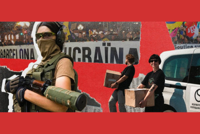 colagem com imagens de manifestaões, voluntários e uma militar em primeiro plano.