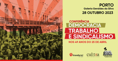 Cartaz da Conferência sobre Democracia, Trabalho e Sindicalismo.
