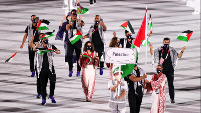 Delegação palestiniana nos Jogos Olímpicos de Tóquio.