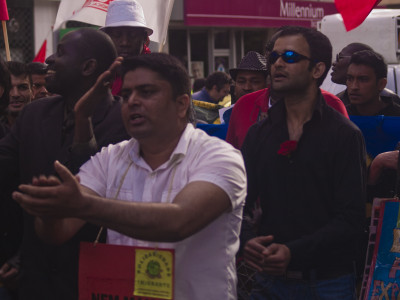 Trabalhadores imigrantes na manifestação do 1.º de Maio