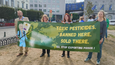 Protesto da Pesticide Action Network em junho em Bruxelas.
