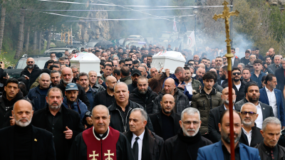 Funeral do dirigente do partido cristão libanês «Forças Libanesas», Pierre Mouawad, e da sua esposa Flavia, mortos por um ataque israelita ao seu apartamento em Ain Saadeh