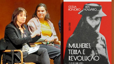 Cecília Honório e Rita Calvário na apresentação do livro "Mulheres, Terra e Revolução"