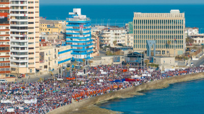 Manifestação de 1 de Maio de 2026 em frente à Embaixada dos Estados Unidos em Havana.