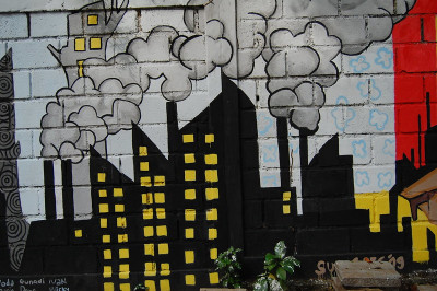 Mural sobre poluição na Indonésia. Foto de Ikhlasul Ama/Flickr.