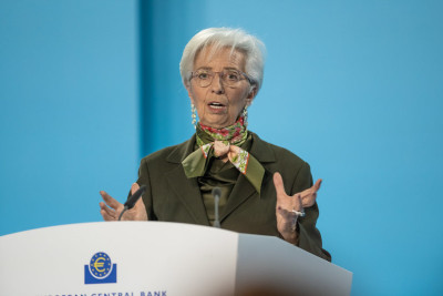Christine Lagarde, presidente do Banco Central Português, a discursar.