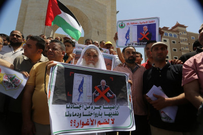 Palestinos protestam contra planos de anexação israelita da Cisjordânia ocupada, 11 de junho de 2020 – Foto de Abed Rahim Khatib/Agência Anadolu, retirada de monitordooriente.com
