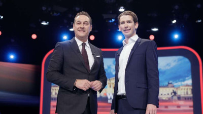 Líder do ÖVP manifestou a sua disposição de se coligar com o partido de extrema-direita FPÖ – Foto de Heinz-Christian Strache, líder do FPÖ, com Sebastian Kurz, líder do ÖVP