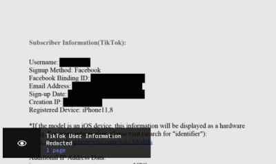 BlueLeaks revela o que a TikTok partilha com as autoridades dos EUA. Fonte: TheIntercept.com