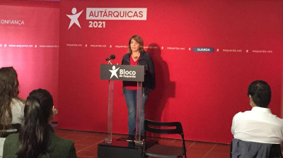 Catarina Martins falando na apresentação da candidatura bloquista da Guarda
