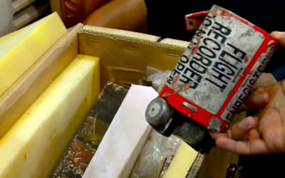 Caixa negra do avião ucraniano que se despenhou em Teerão apresentada em conferência de imprensa da Autoridade da Aviação Civil iraniana. Janeiro de 2020.