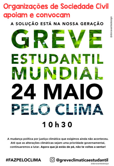 34 Organizações da Sociedade Civil apoiam Greve Estudantil Mundial pelo Clima de 24 de maio de 2019.