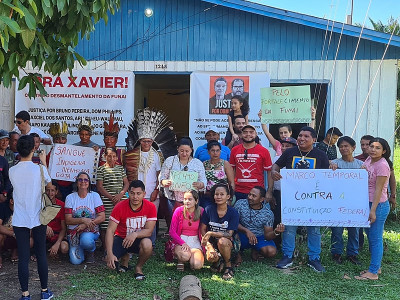 Protesto em Lábrea junta dirigentes indígenas e trabalhadores da Funai. Foto de Murilo Pajolla/Brasil de Fato.