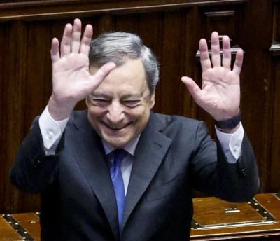 Mario Draghi no parlamento italiano. Foto de FABIO FRUSTACI/EPA/Lusa.