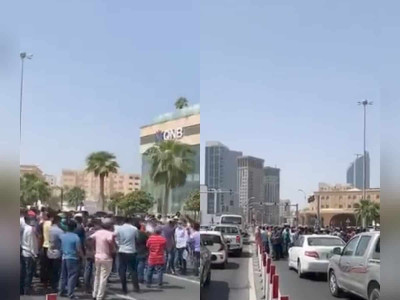 Migrantes em manifestação no Qatar. Imagem do Twitter.