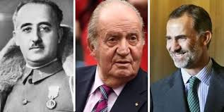 Franco, Juan Carlos de Borbón e Filipe Borbón. Montagem do Viento Sur.