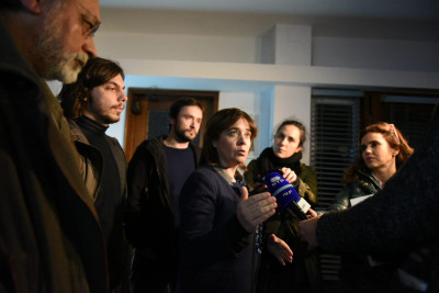 Mariana Mortágua na concentração de trabalhadores precários da RTP no Monte da Virgem, em Vila Nova de Gaia.