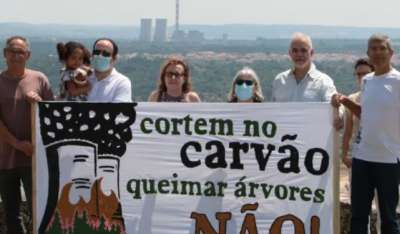 Ambientalistas em protesto contra a queima de árvores. Foto da Associação Ambientalista Zero.