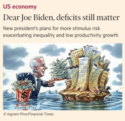 Financial Times publicou artigo de Ruchir Sharma, com o título “Caro Joe Biden, os défices ainda importam” - screenshot da capa da publicação 