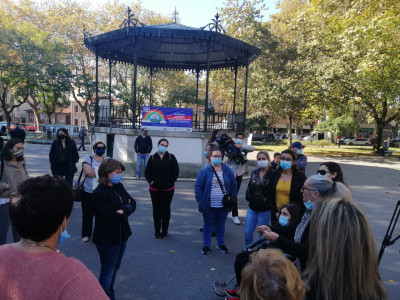 Catarina Martins encontra-se em Matosinhos com trabalhadores das cantinas escolares despedidas. Outubro de 2020.