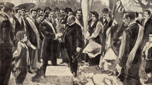 Cerimónia de assentamento da primeira pedra do monumento a José Fontana. 1º de Maio de 1904