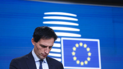 Wopke Hoekstra, comissário europeu para o clima na conferência de imprensa que se seguiu ao acordo.